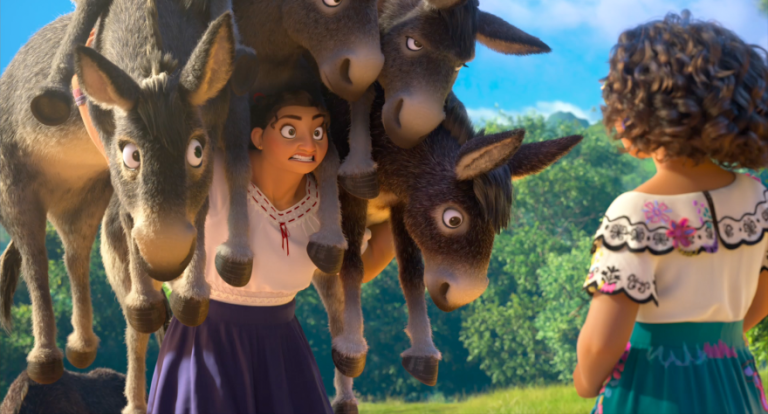 Luisa Madrigal talking to her younger sister Mirabel in the Disney film "Encanto."